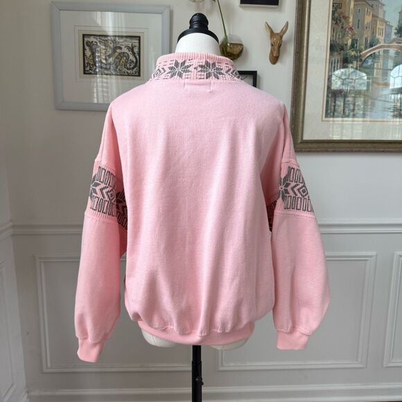 Vintage 80s Boundary Waters Pink Mixed Material Sweatshirt Grey Snowflake M - Picture 6 of 7